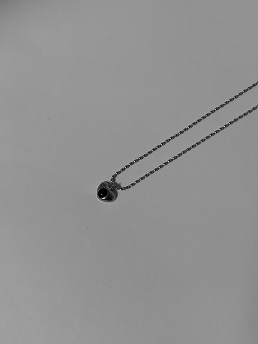 [925 silver] Tiny hole heart necklace - onyx