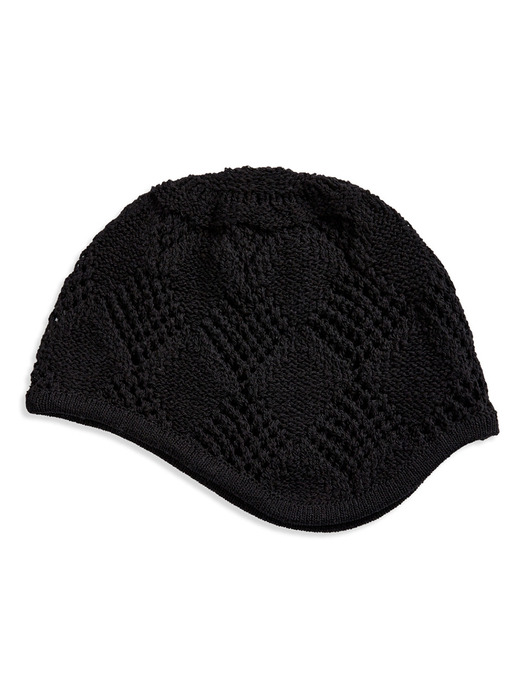 ARGYLE POINTELLE EARFLAP BEANIE, BLACK