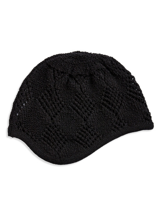 ARGYLE POINTELLE EARFLAP BEANIE, BLACK