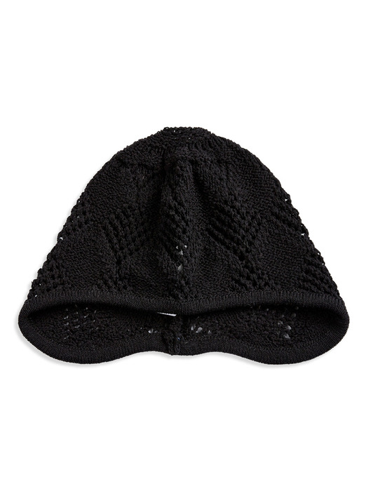 ARGYLE POINTELLE EARFLAP BEANIE, BLACK