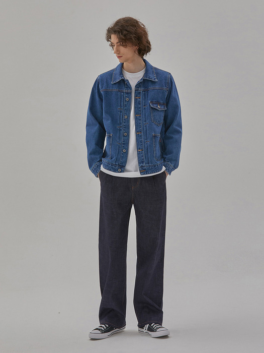 DENIM TRUCKER TWO TUCK JACKET INDIGO