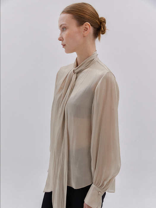 GLOSSY TIE BLOUSE_BEIGE