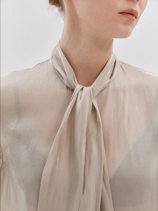 GLOSSY TIE BLOUSE_BEIGE