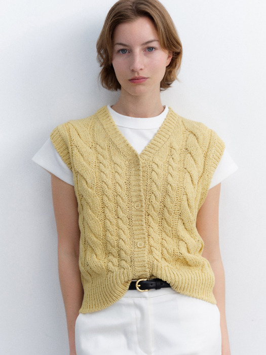 summer cotton cable knit_yellow beige