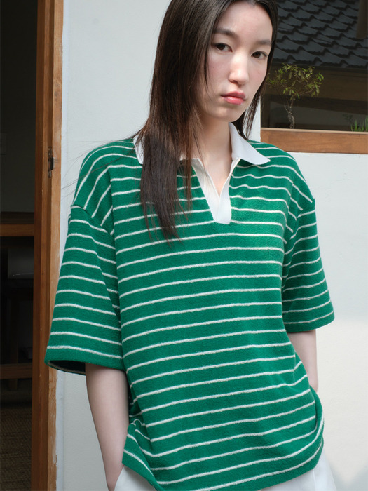 Striped Terry Polo Shirt, green