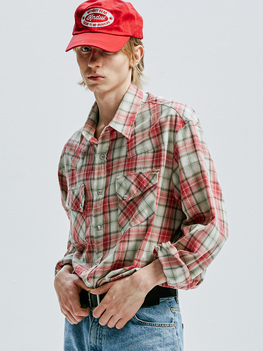 03s plaid western shirt red