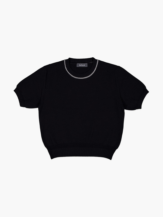 COTTON TEXTURED HALF KNIT TOP_BLACK