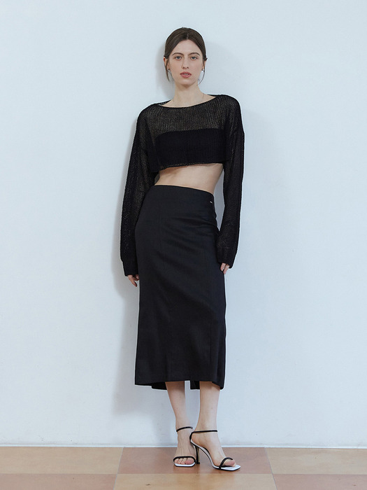 H line linen long skirt - black