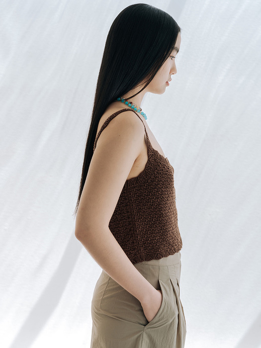 LINEN BLENDED CROCHET VEST_BROWN