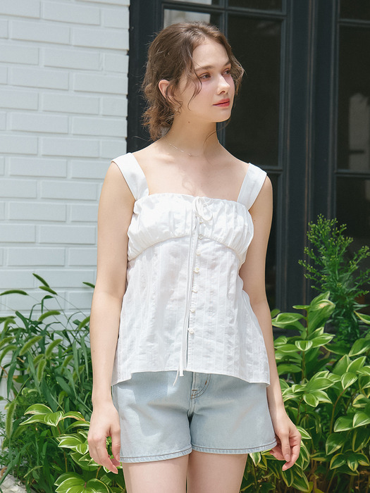 SHIRRING SLEEVELESS BLOUSE_WHITE