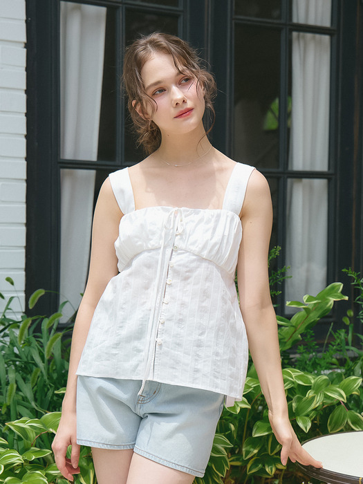 SHIRRING SLEEVELESS BLOUSE_WHITE