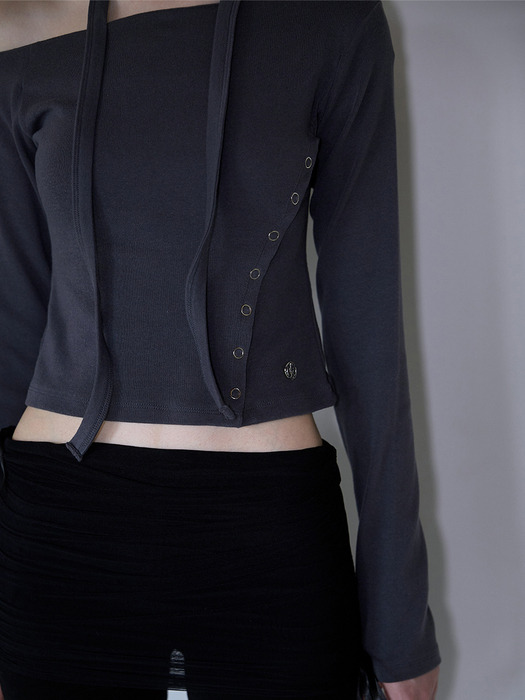 Eyelet Tie Long Sleeve [Charcoal]