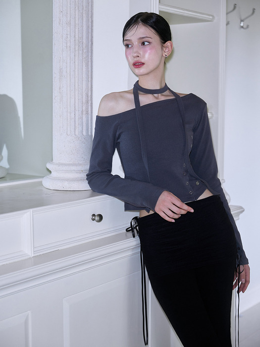 Eyelet Tie Long Sleeve [Charcoal]