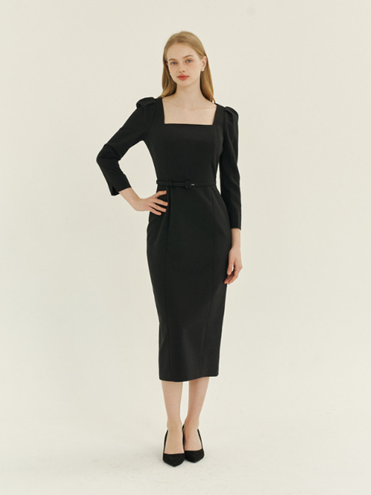 Square-neck Slim Dress(LL) / Black(4color)