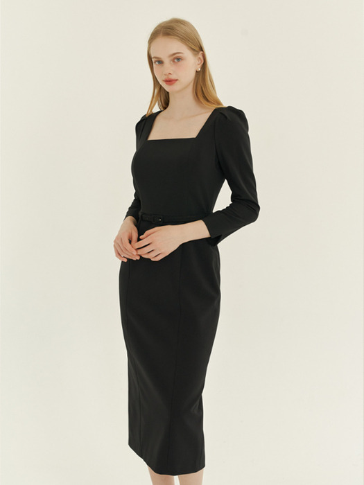 Square-neck Slim Dress(LL) / Black(4color)
