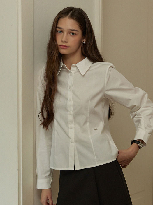 Slim fit semi crop shirts - white