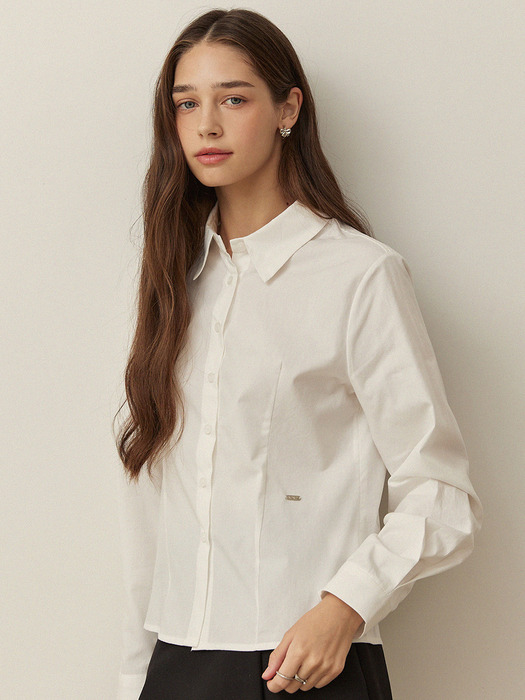 Slim fit semi crop shirts - white