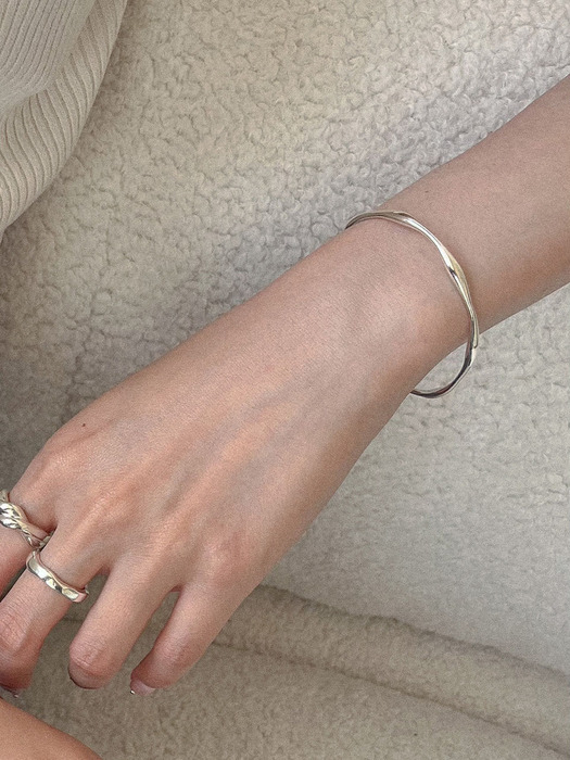 silver925 wave bangle bracelet (2color)