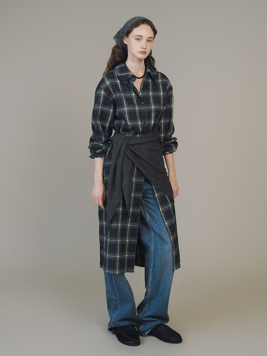 F Soft Touch Check Shirt Dress_Navy