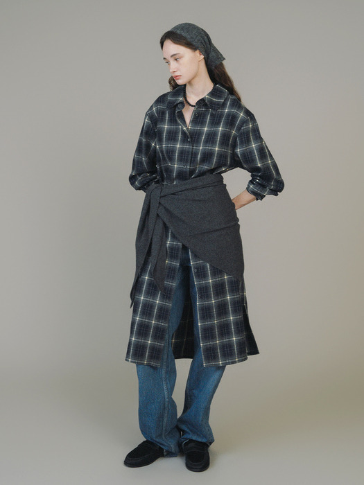 F Soft Touch Check Shirt Dress_Navy