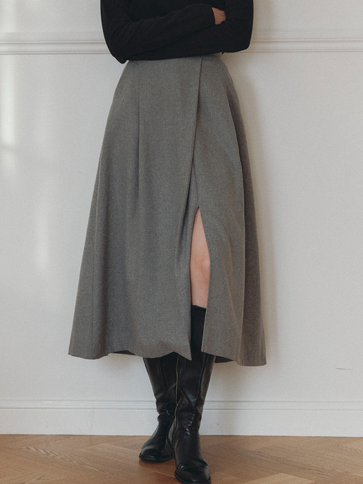 comos 1250 tucked flare wool skirt (melange gray)