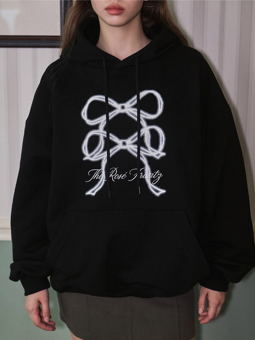 Overlap Ribbon Hoodie [Black]