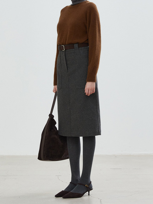 FATIGUE MIDI WOOL SKIRT - CHARCOAL