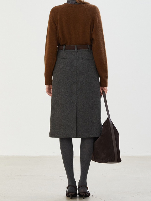 FATIGUE MIDI WOOL SKIRT - CHARCOAL