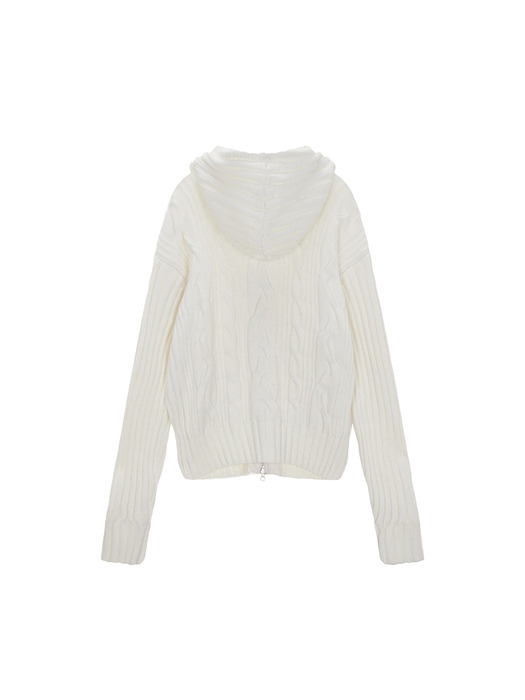 CABLE KNIT HOODY TOGGLE CARDIGAN IN IVORY