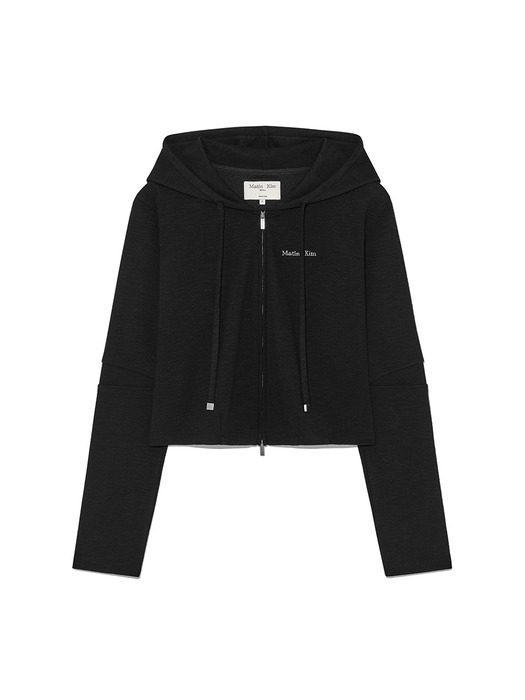 SLEEVE SLIT POINT HOODY ZIP UP IN BLACK - Image 1