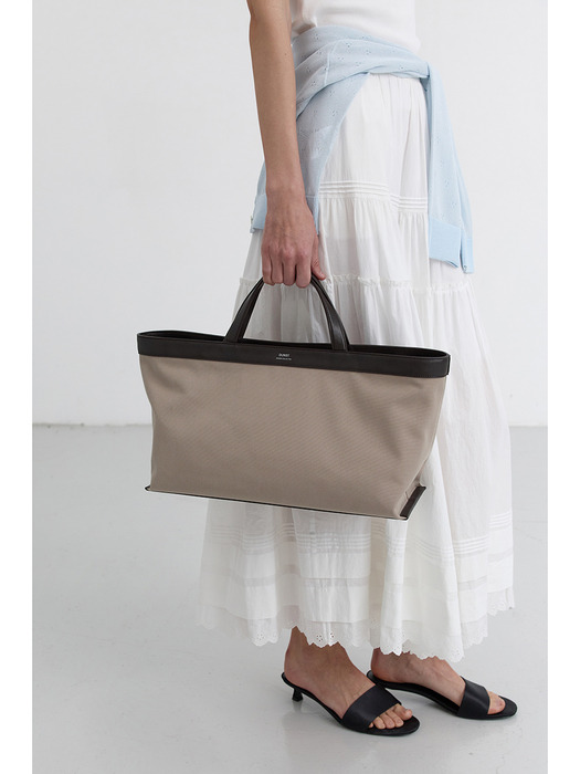 CANVAS LEATHER TOTE BAG BEIGE BROWN_UDBA5E213I1