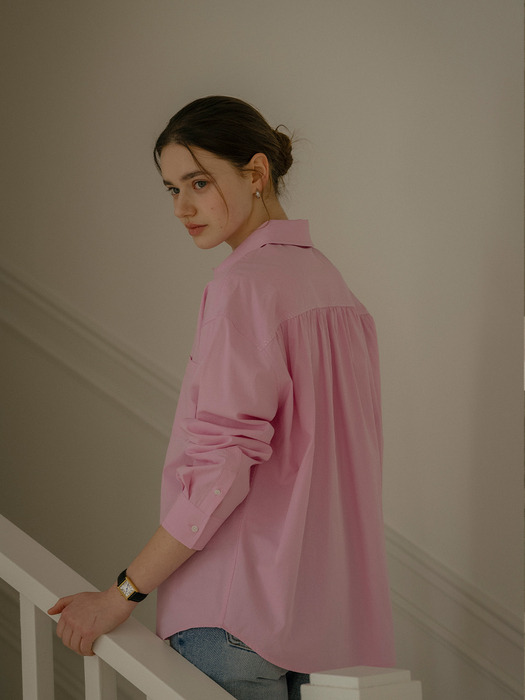 Textured cotton string cotton shirt_Pink - Image 2