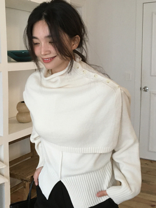 [세트] 숄 레이어드 슬릿 니트 아이 L324