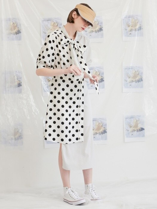 Half dot wrap dress (white)
