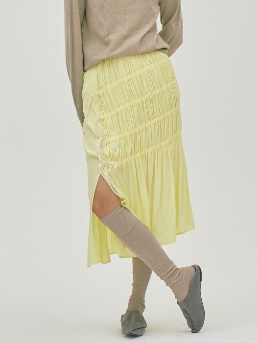 Unbalance String Skirt_Light Yellow