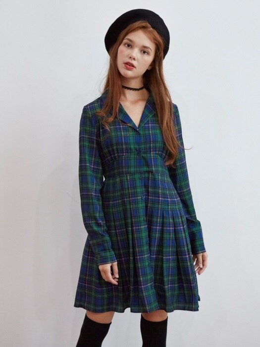PLEATS POINT CHECK ONEPIECE