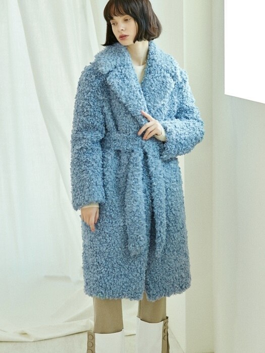 belted fur coat Blue