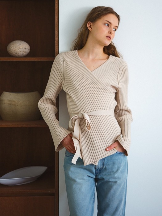 Cotton crossover knit, beige