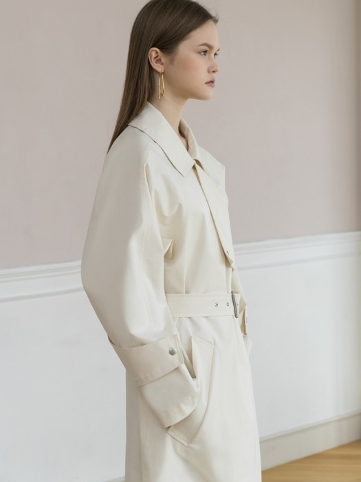 Punching belted trench coat [YELLOWISH IVORY]