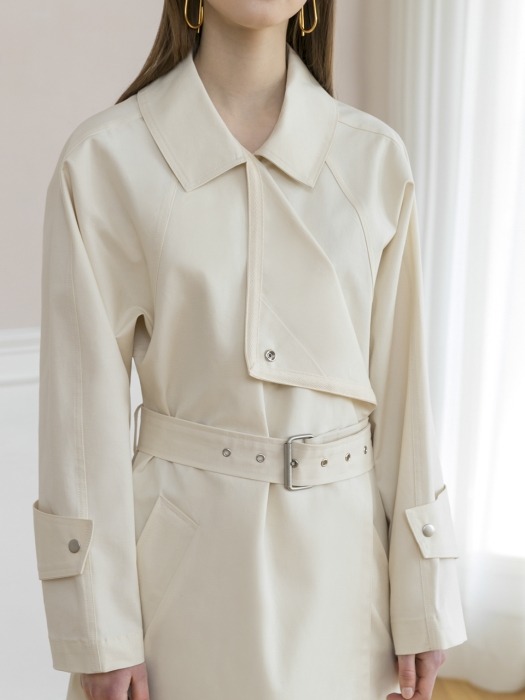 Punching belted trench coat [YELLOWISH IVORY]