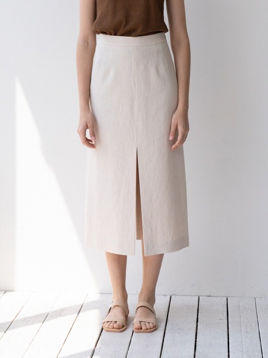 linen open skirt (cream)