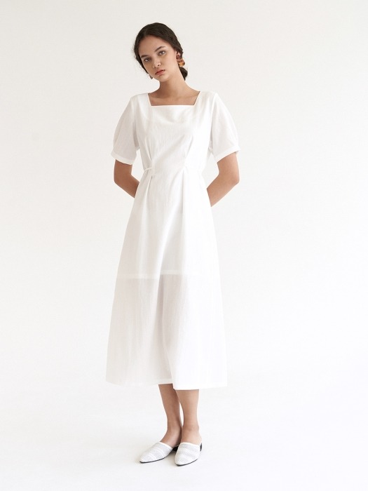 [단독] Sqaure Tuck Dress - White
