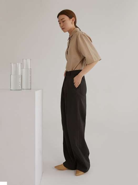 Linen straight pants_Black