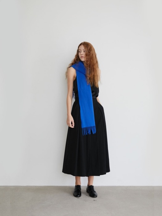 19 FALL_Black Pleated Flannel Long Skirt  