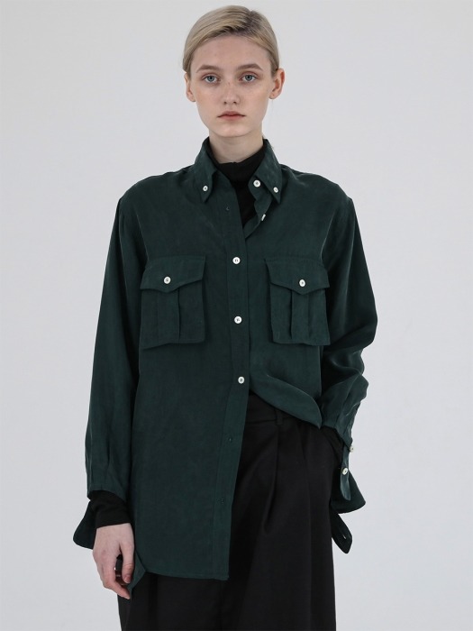 Pocket Tencel Shirt. Deep Green