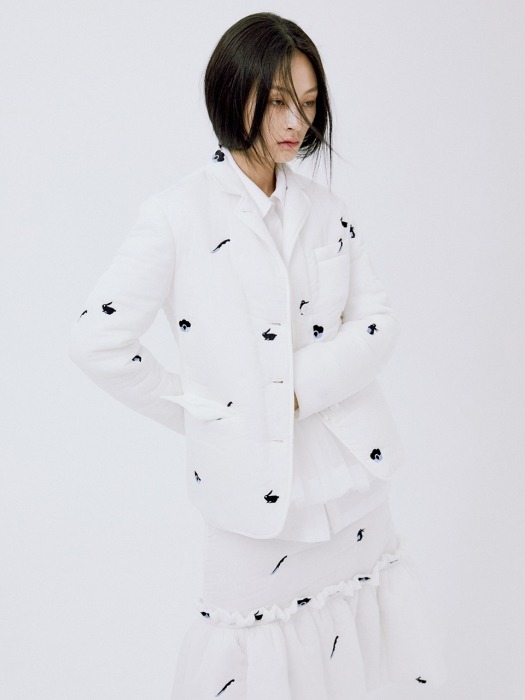 CHIFFON PADDING TAYLORED JACKET WHITE