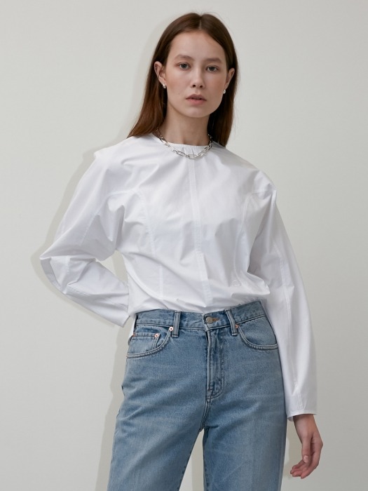 ROUND-NECK COTTON BLOUSE WHITE UDBL0E203WT