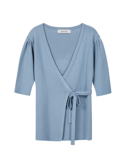 Puff Short Sleeve Wrap Knit in S/Blue_VK0SP1250
