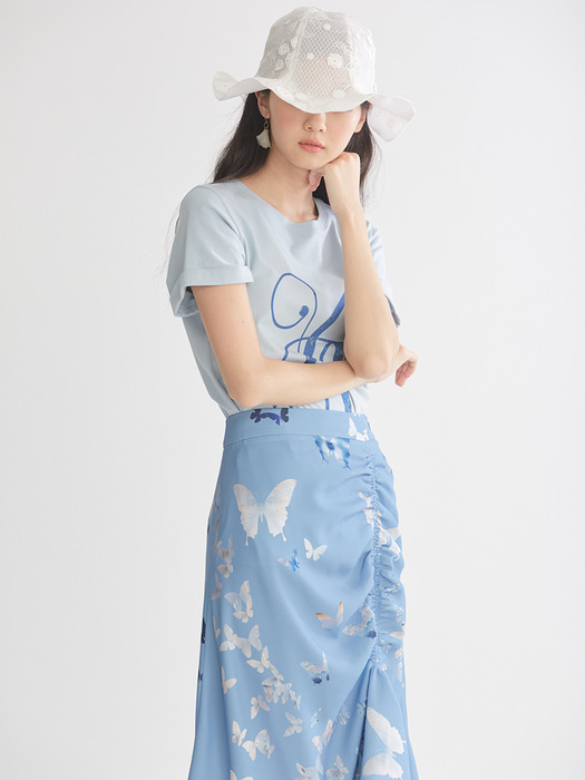 blue butterfly shirring skirt