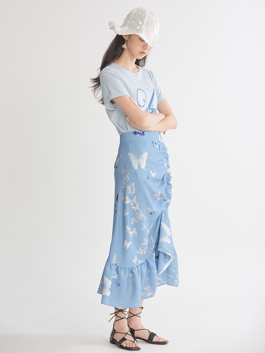 blue butterfly shirring skirt